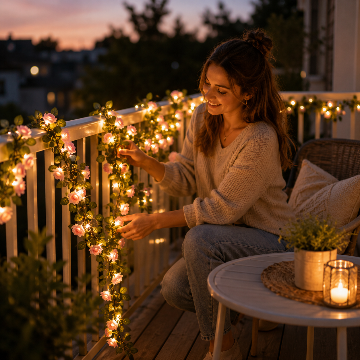 78.7 in 20 Warm LED Champagne Rose Garland String Lights