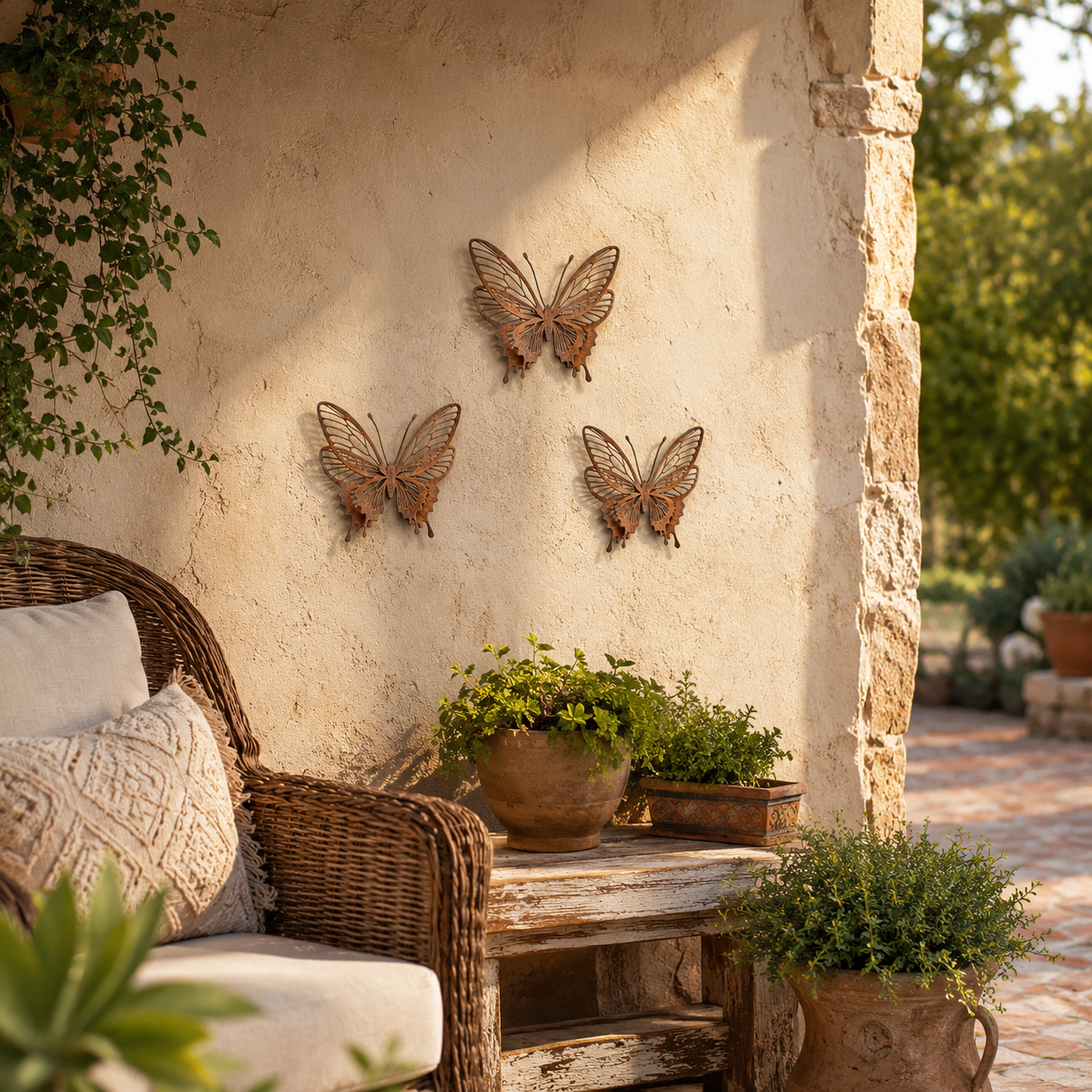 3-Piece Rust Metal 8-Wing Butterfly Wall & Garden Decor