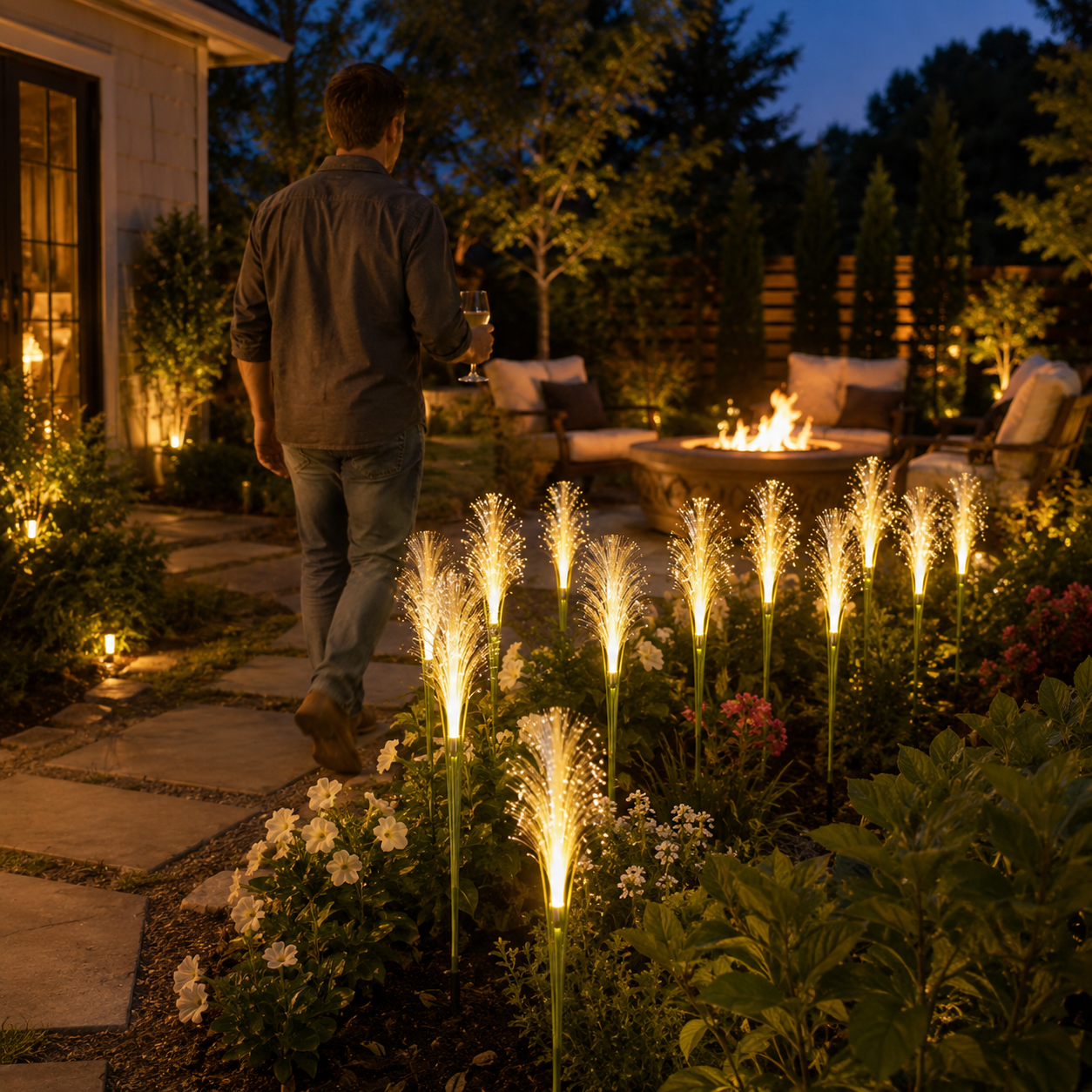2-Pack 28in Solar Fiber Optic Reed Garden Lights