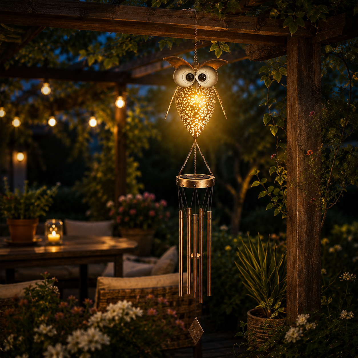 Solar Owl Wind Chime Light