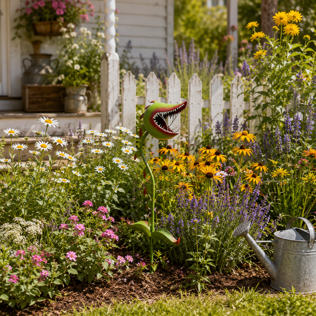 Whimsical Man-Eating Flower Metal Garden Stakeen