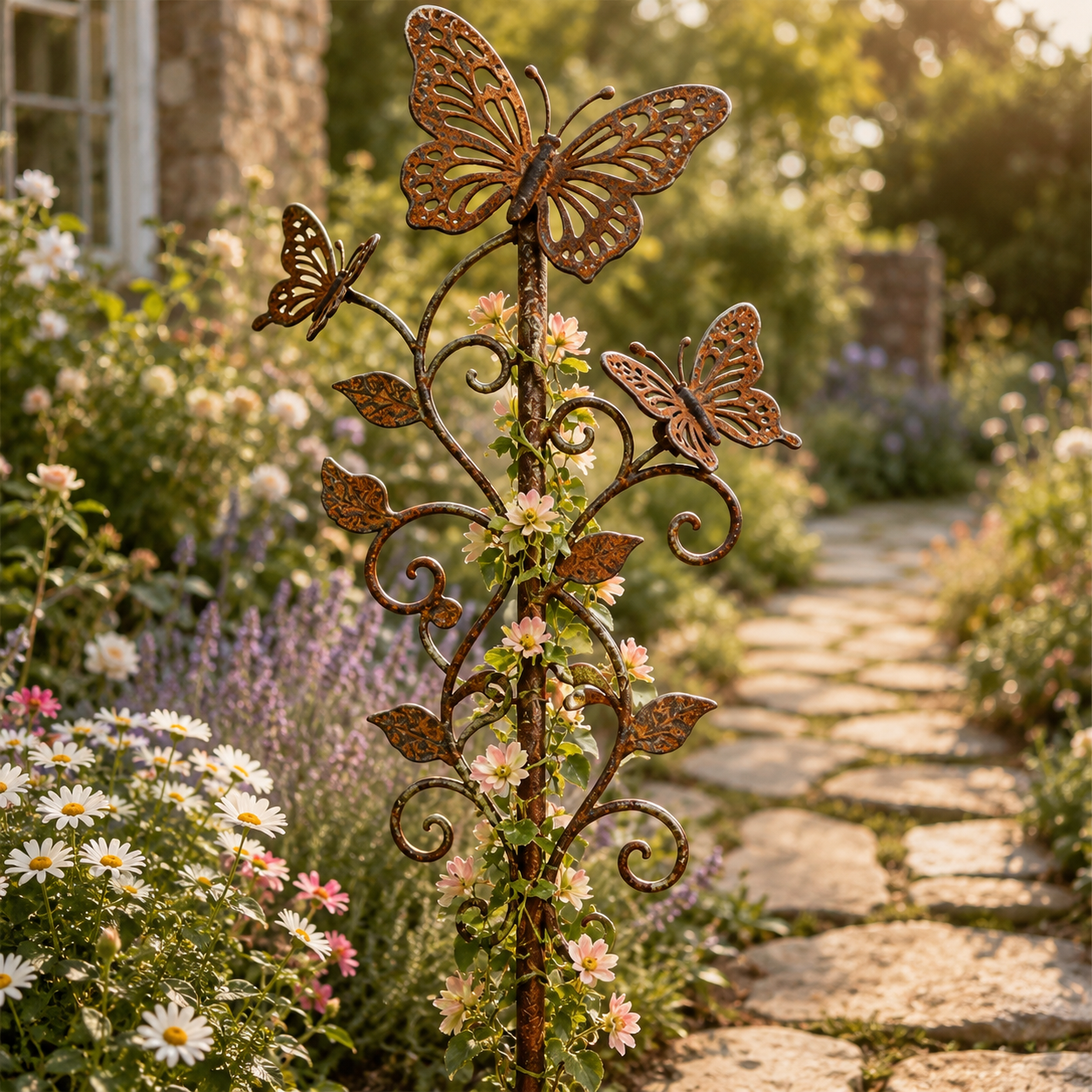 Rustic Metal Butterfly Garden Stake Decor