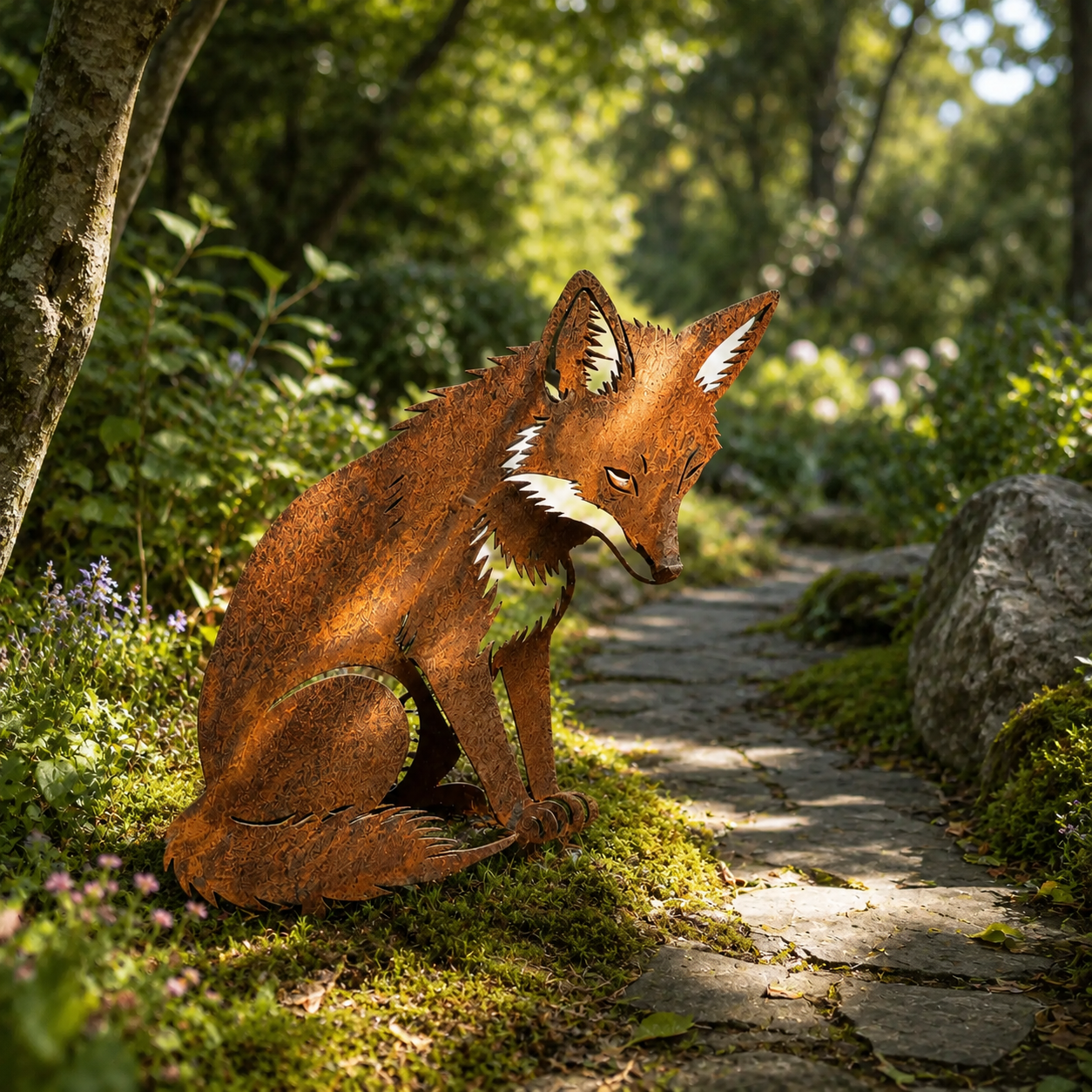 Rustic Metal Fox Garden Sculpture