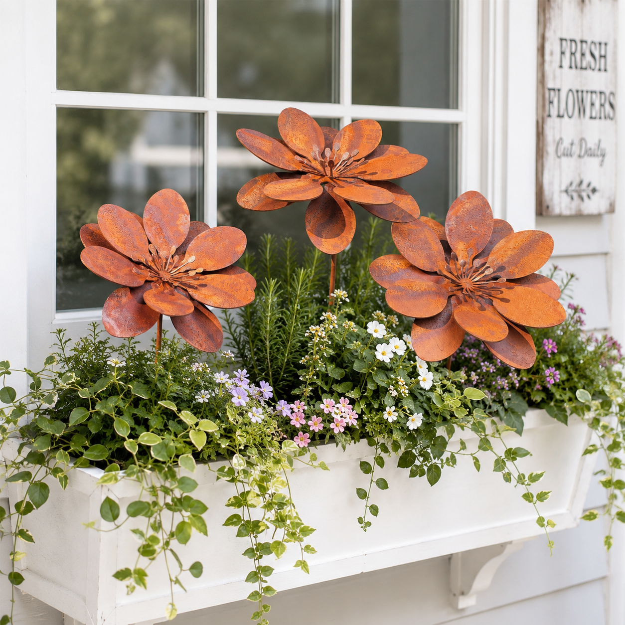 Rusty Metal Flower Garden Stake