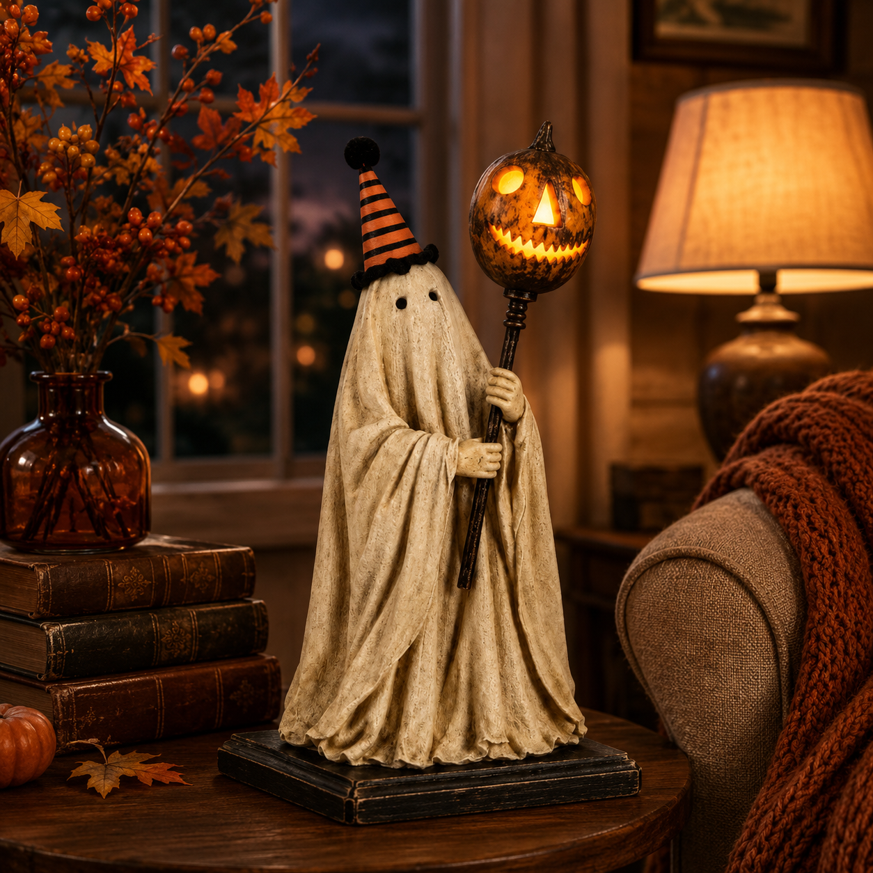 Halloween Ghost Figurine with Remote Control Light