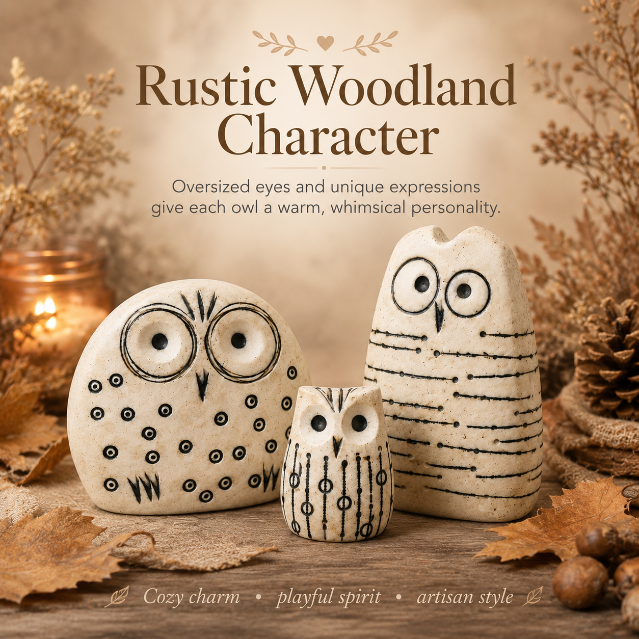 Rustic Owl Figurines Set of 3