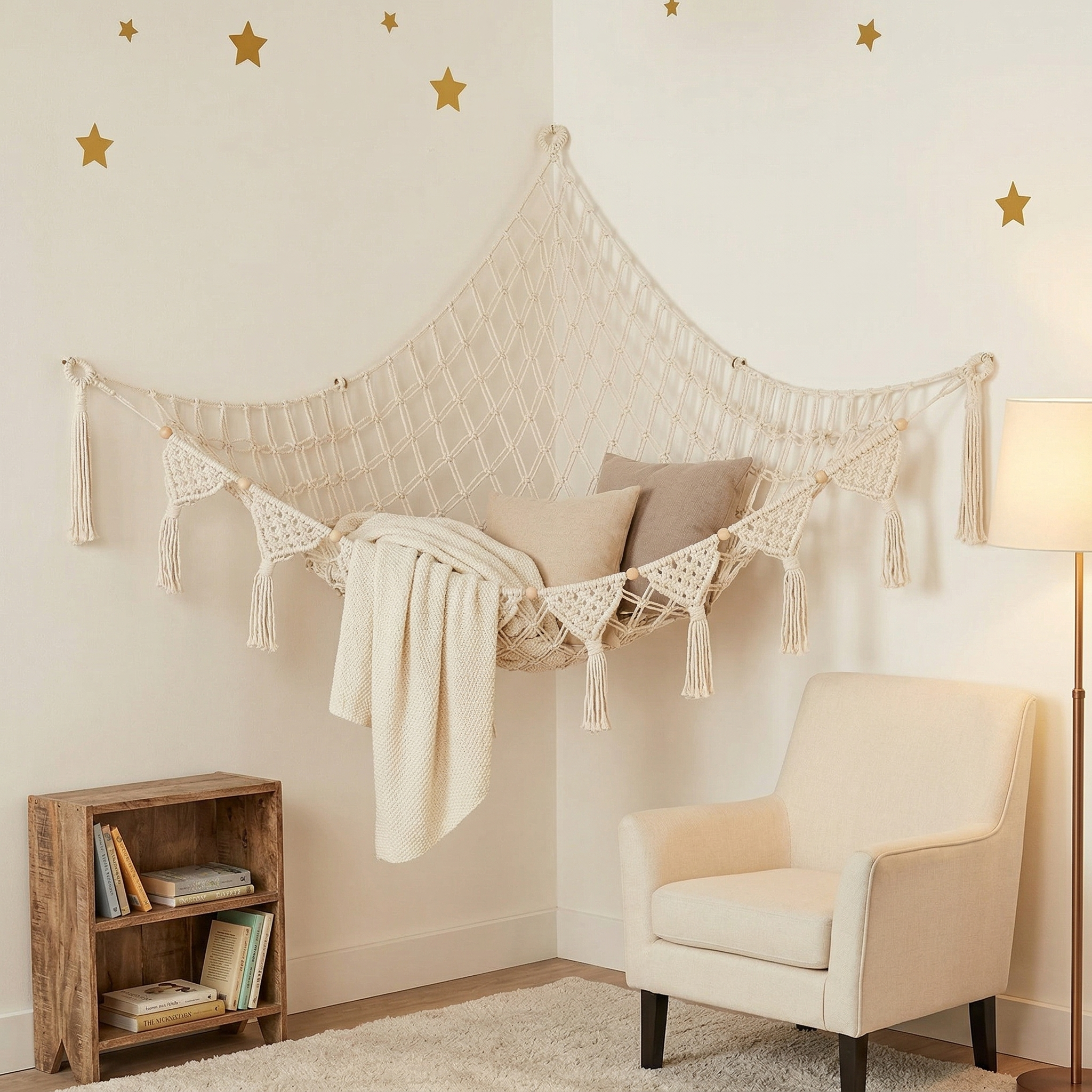 Large Stuffed Animal Hammock – Corner Hanging Plush Toy Storage Net for Nursery, Kids Room, and Bedroom Decor