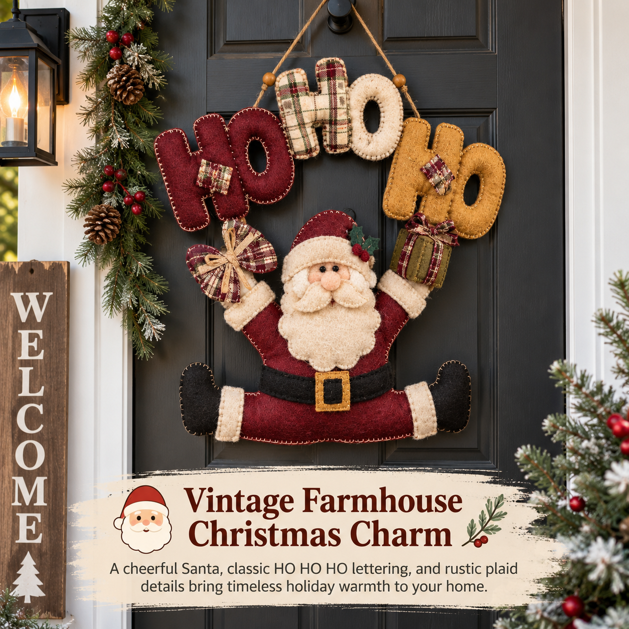 Lighted Santa Claus Christmas Door Hanger