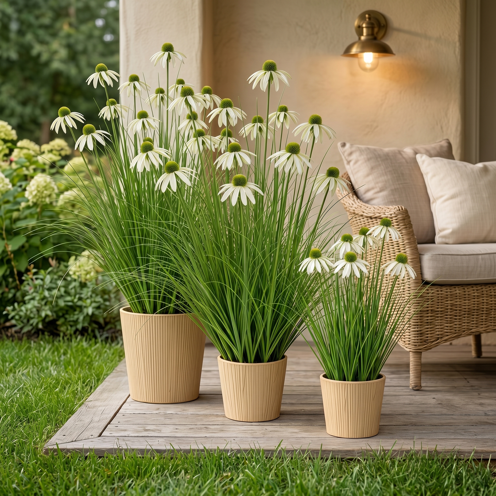 3-Head Artificial Coneflower Grass Plant