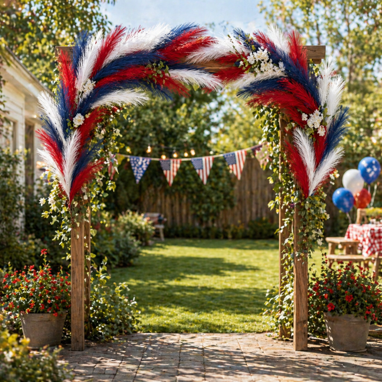 9PCS Patriotic Pampas Grass Stems