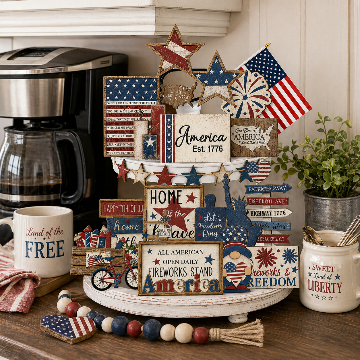 25-Piece Patriotic Tiered Tray Decor Set