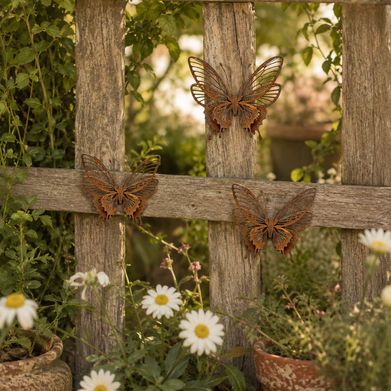 3-Piece Rust Metal 8-Wing Butterfly Wall & Garden Decor