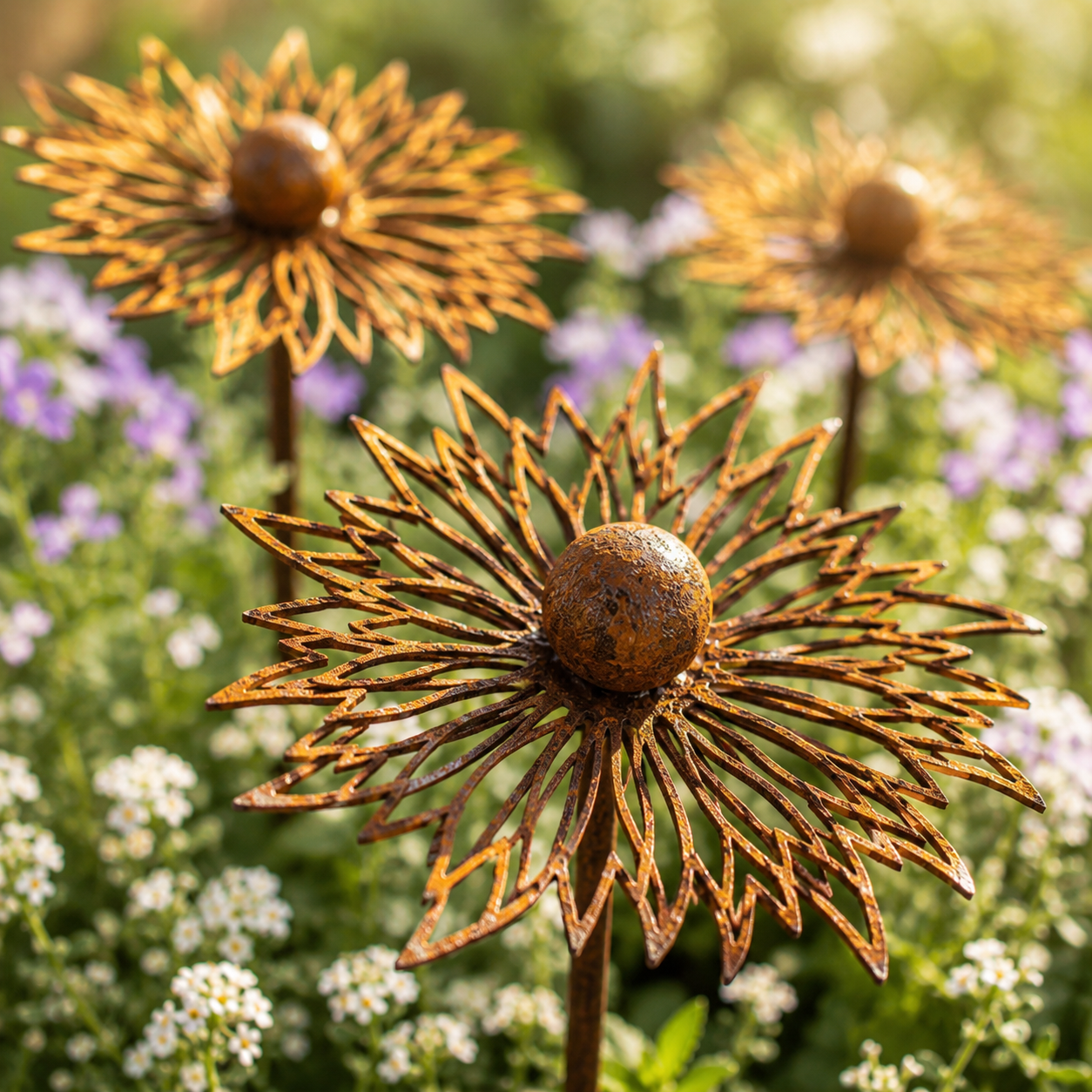 Rustic Cornflower Metal Garden Stakes