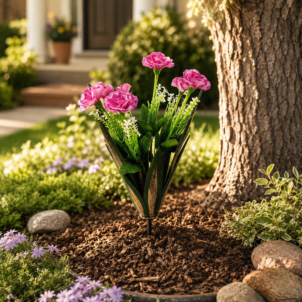 Metal Agave Carnation Garden Stake Decor