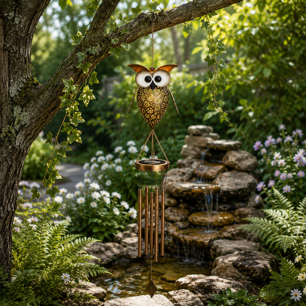 Solar Owl Wind Chime Light