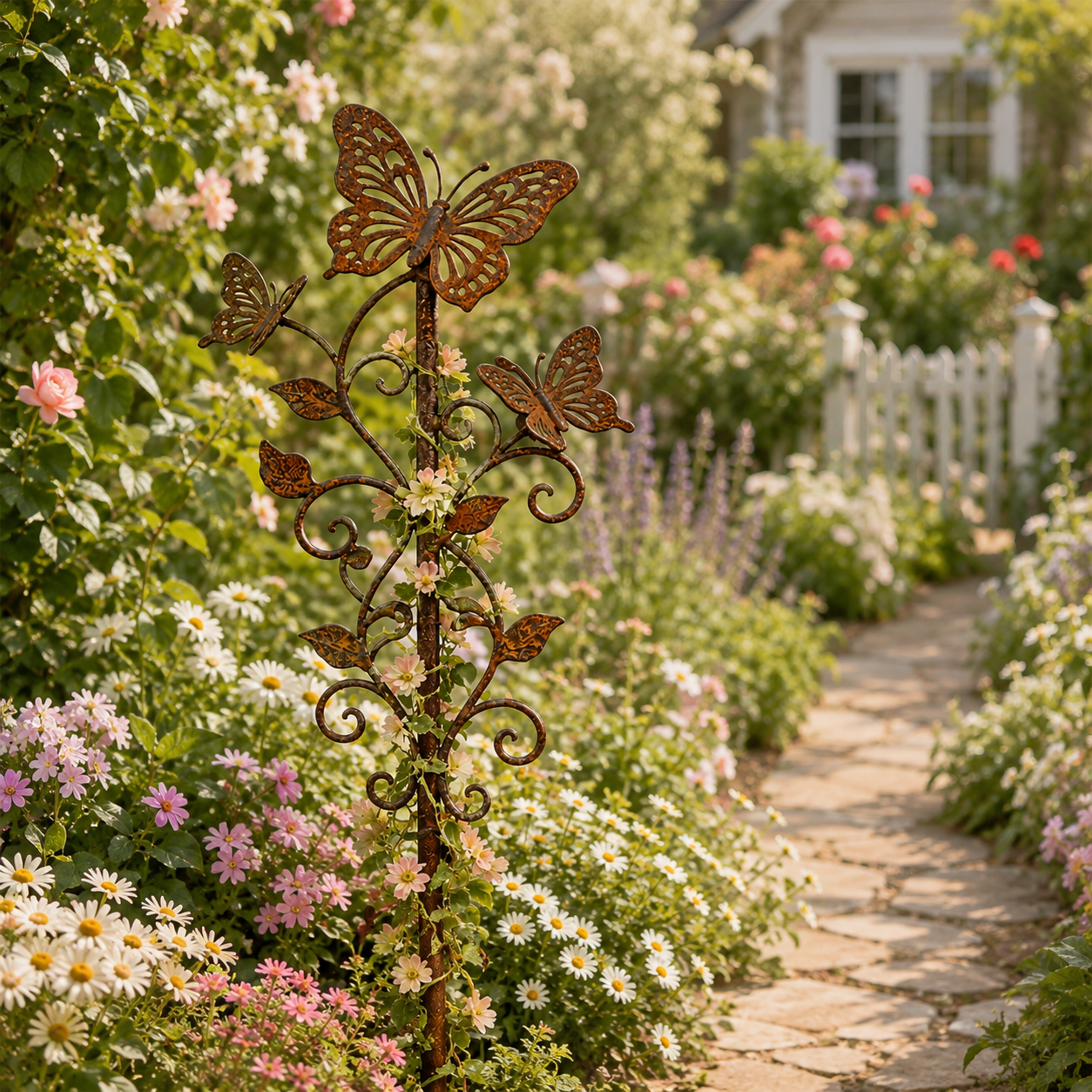 Rustic Metal Butterfly Garden Stake Decor