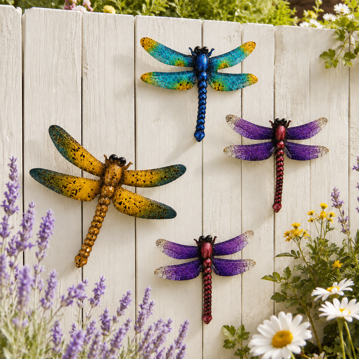 Colorful Metal Dragonfly Wall Decor Set of 3