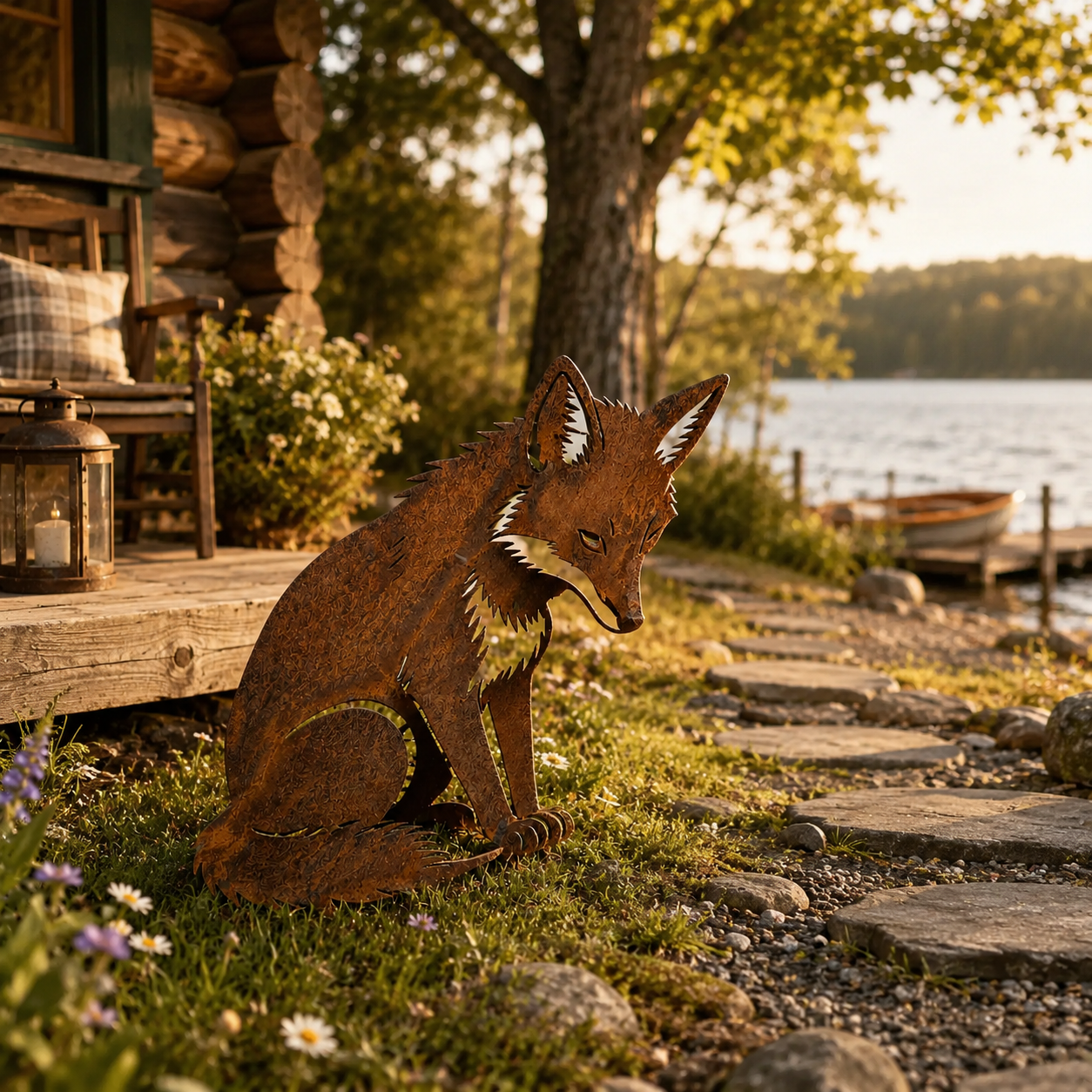 Rustic Metal Fox Garden Sculpture