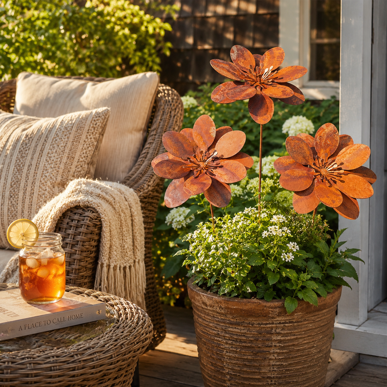 Rusty Metal Flower Garden Stake