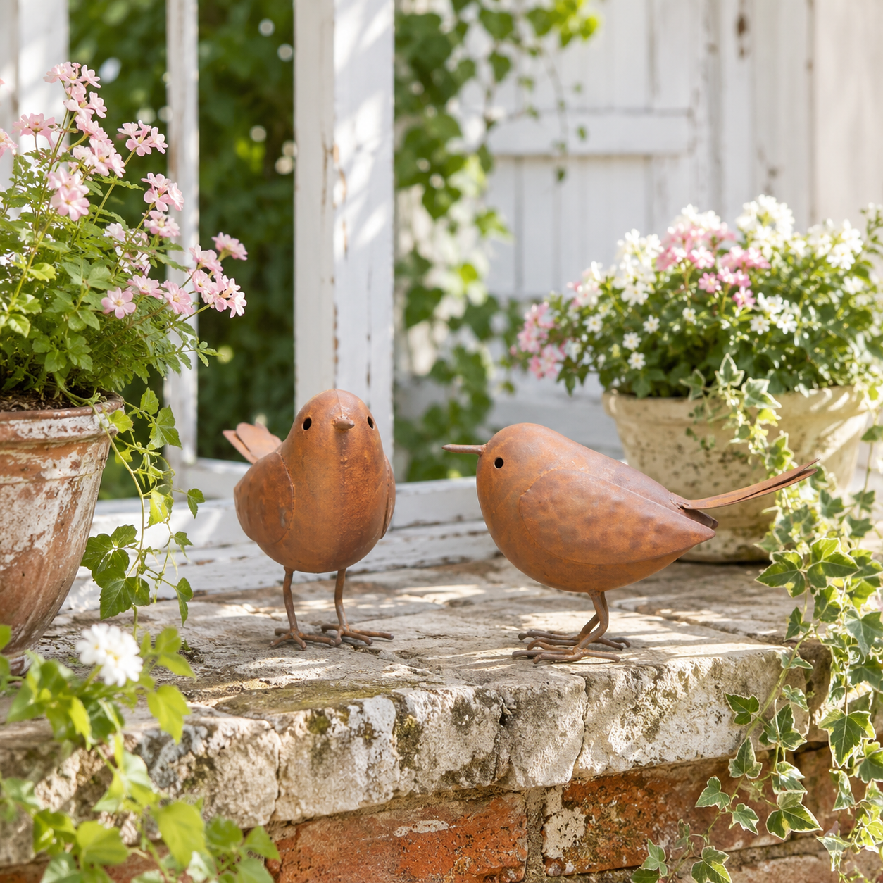Rustic Metal Bird Figurines Set of 2