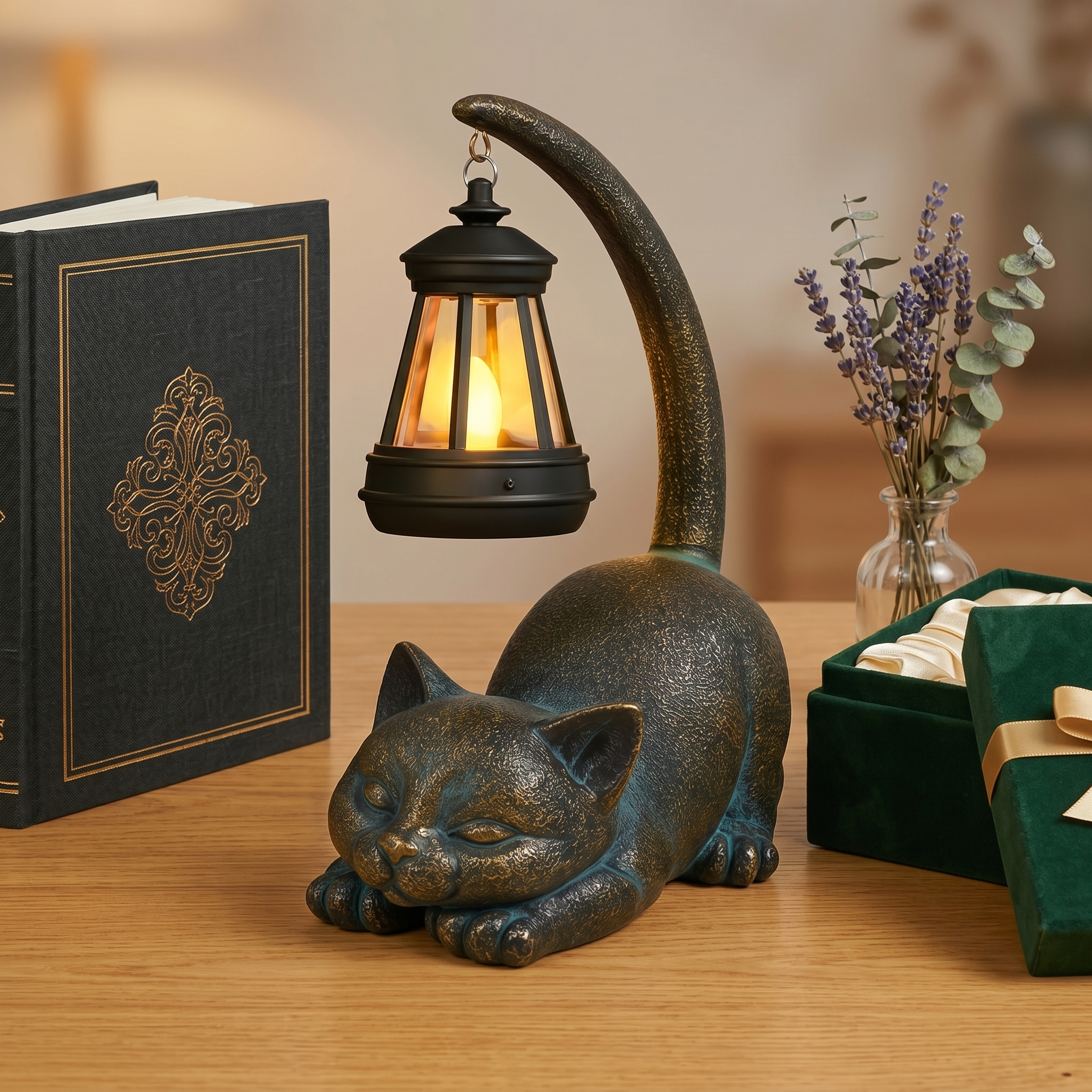 Solar Cat Lantern Statue – Outdoor Garden Decor with Warm Glow