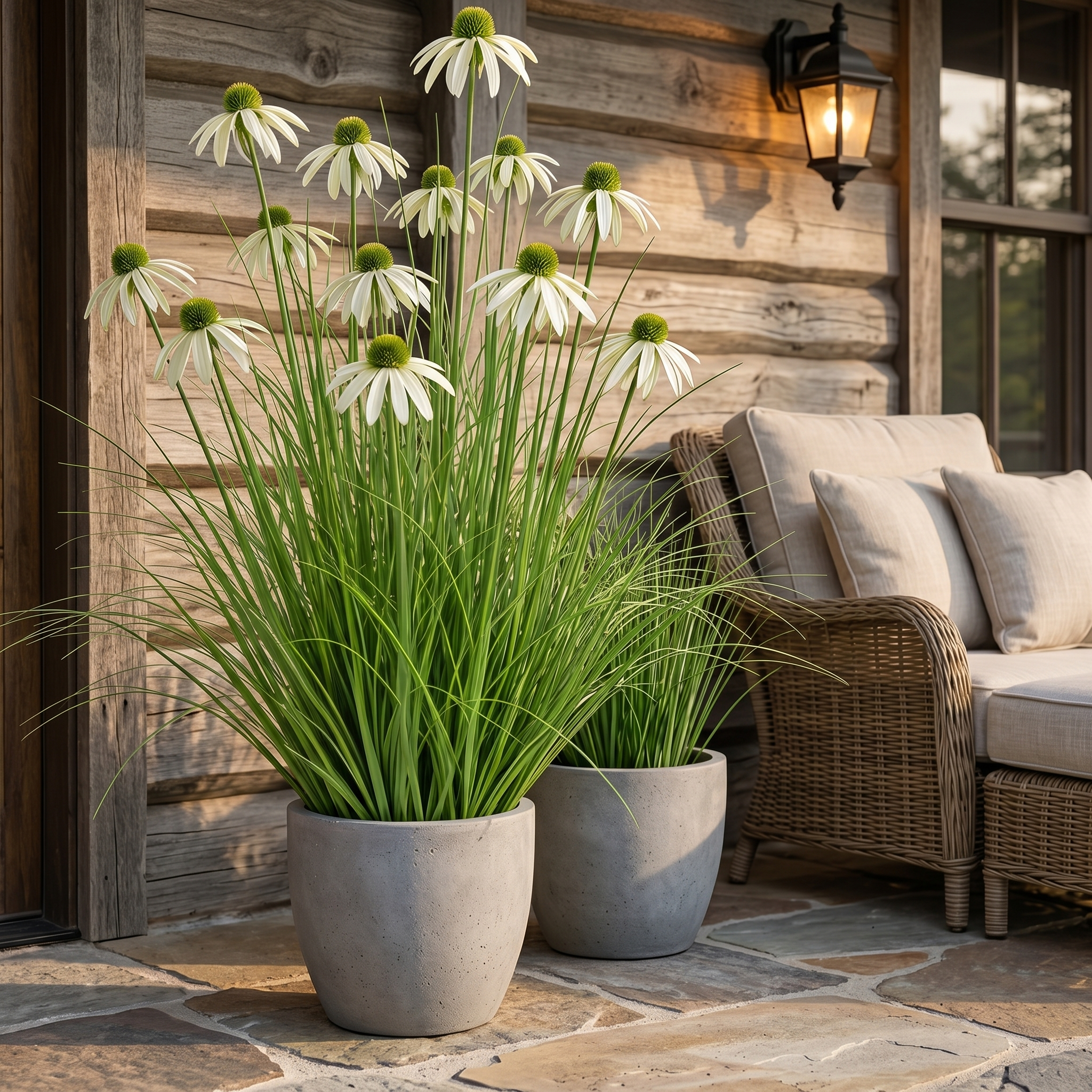 3-Head Artificial Coneflower Grass Plant