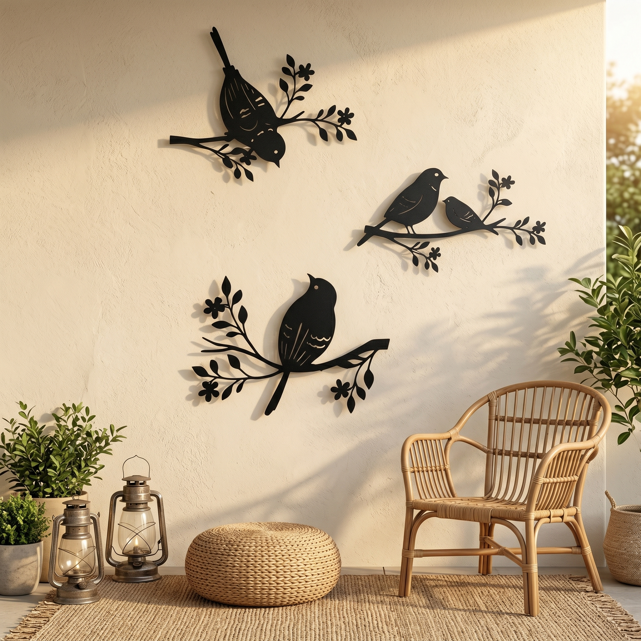 3-Piece Metal Bird Wall Art Decor