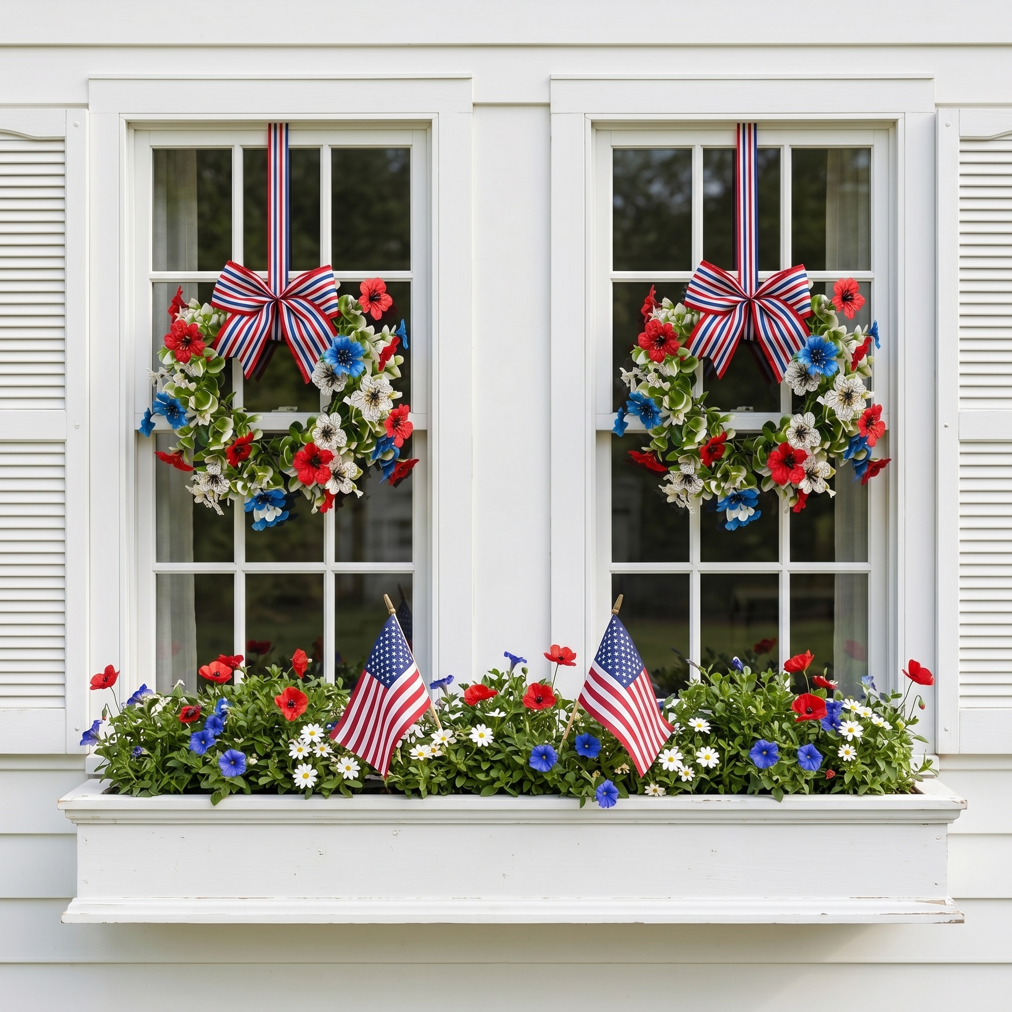 Patriotic Floral Wreath with Striped Bow