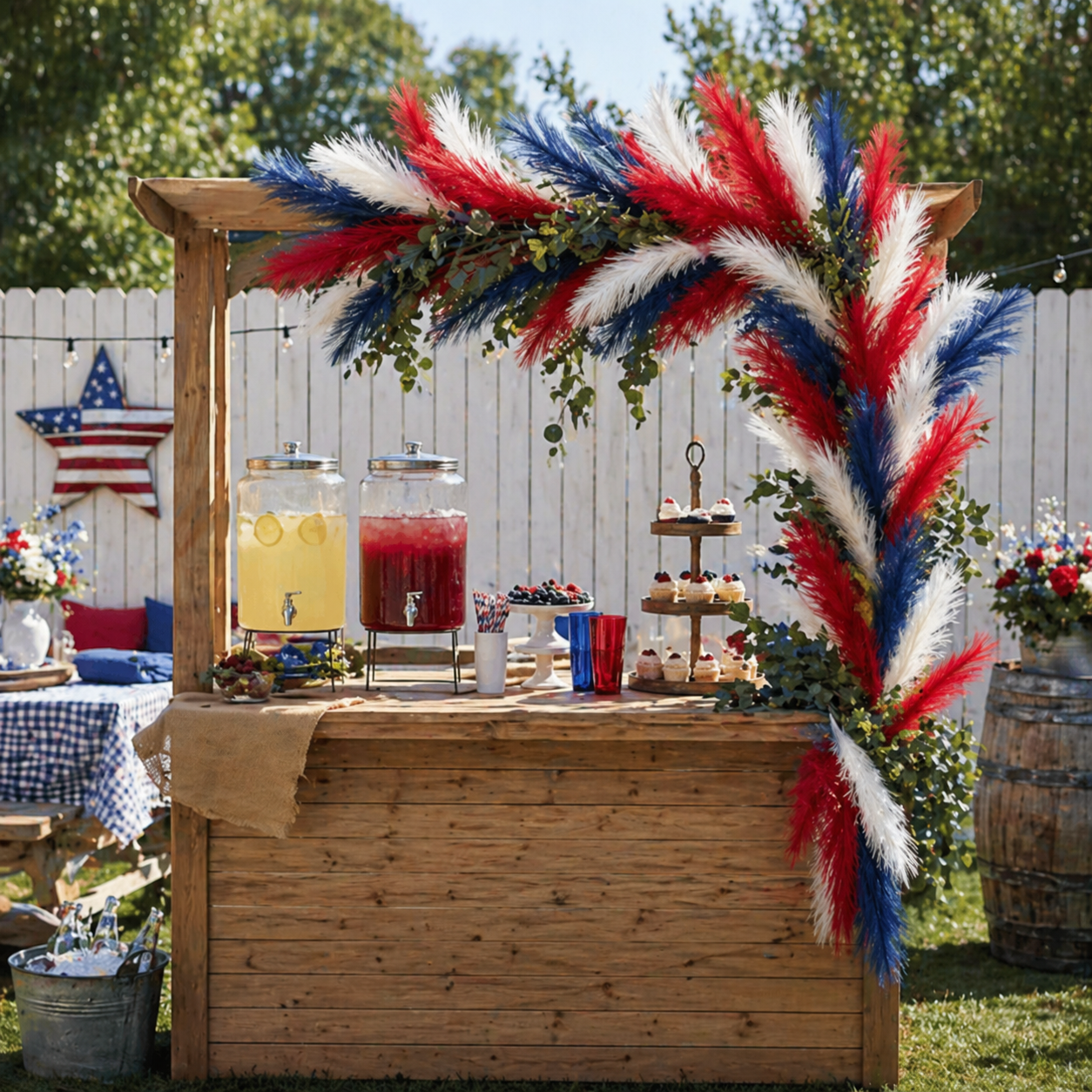 9PCS Patriotic Pampas Grass Stems