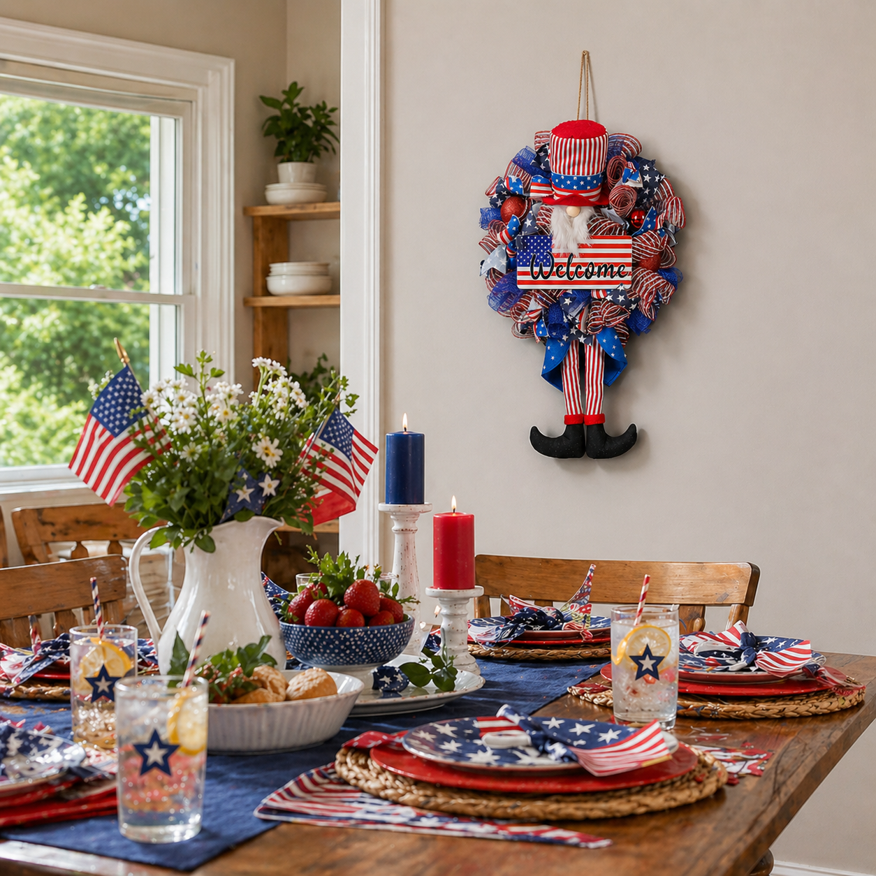 1-Piece 3D Patriotic Gnome Wreath Decor
