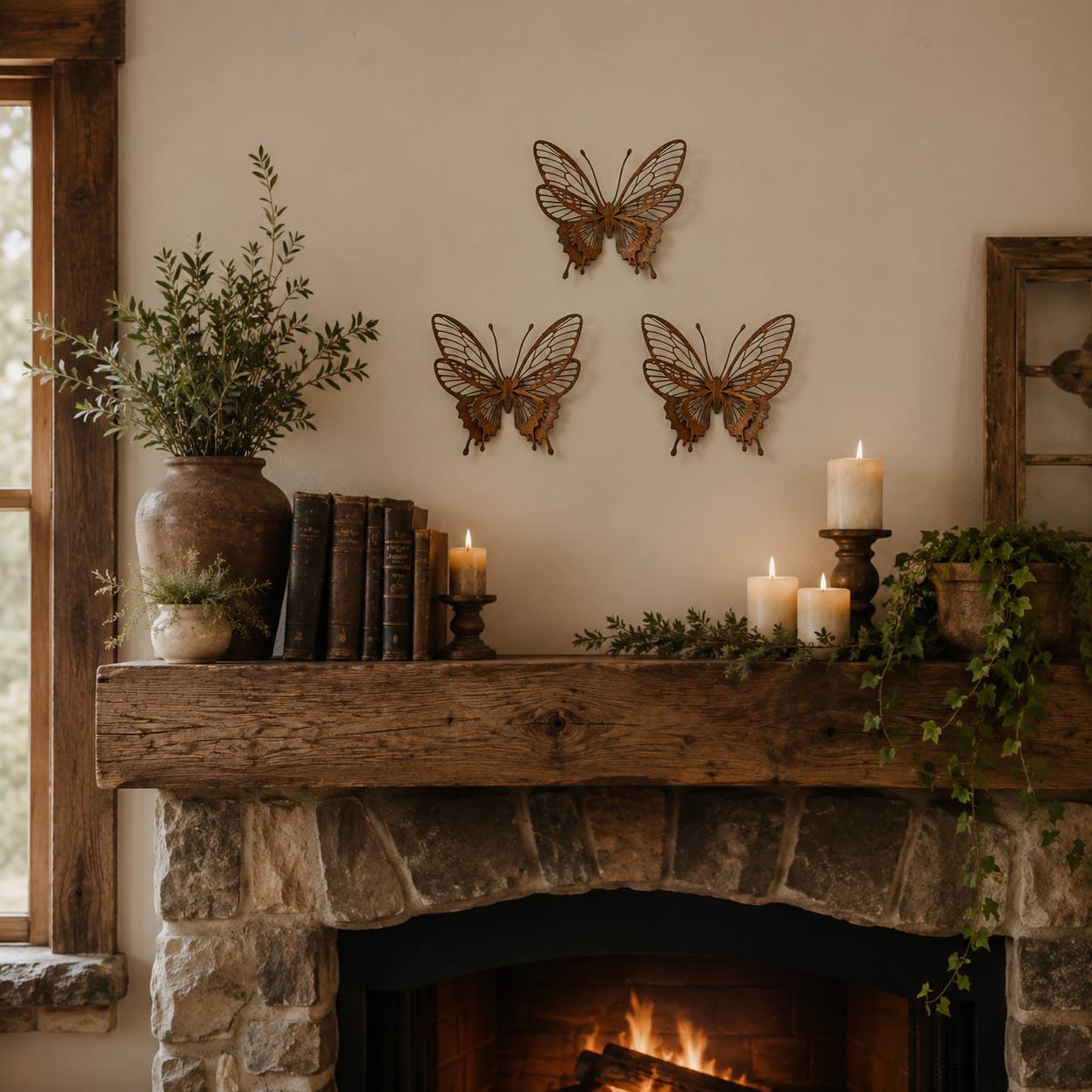 3-Piece Rust Metal 8-Wing Butterfly Wall & Garden Decor