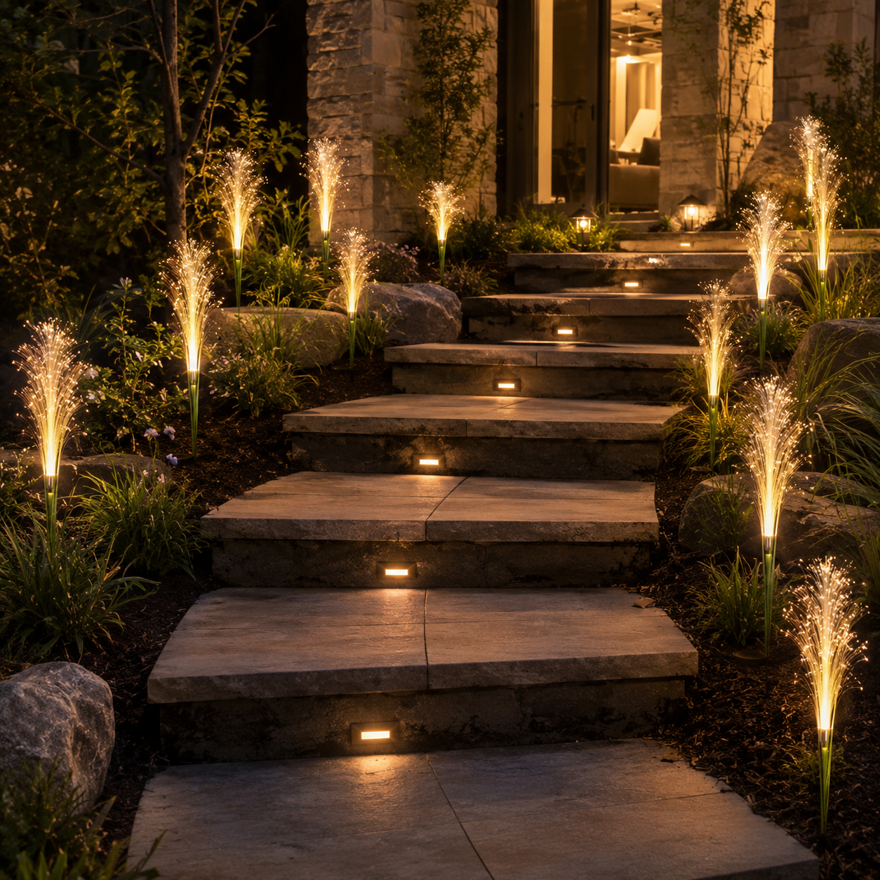 2-Pack 28in Solar Fiber Optic Reed Garden Lights