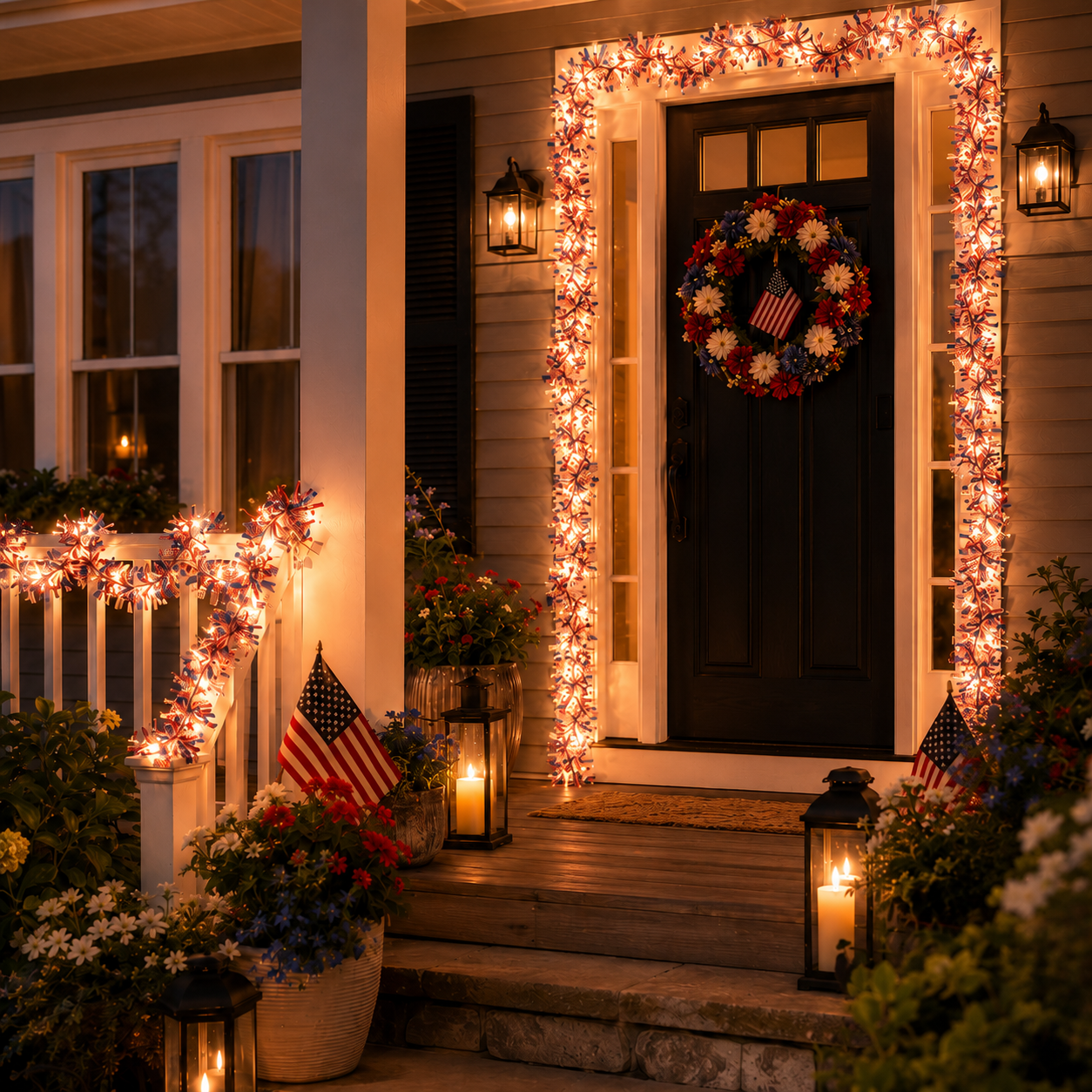 2-Pack 5m Patriotic LED Tinsel Garland – 50 Warm Lights