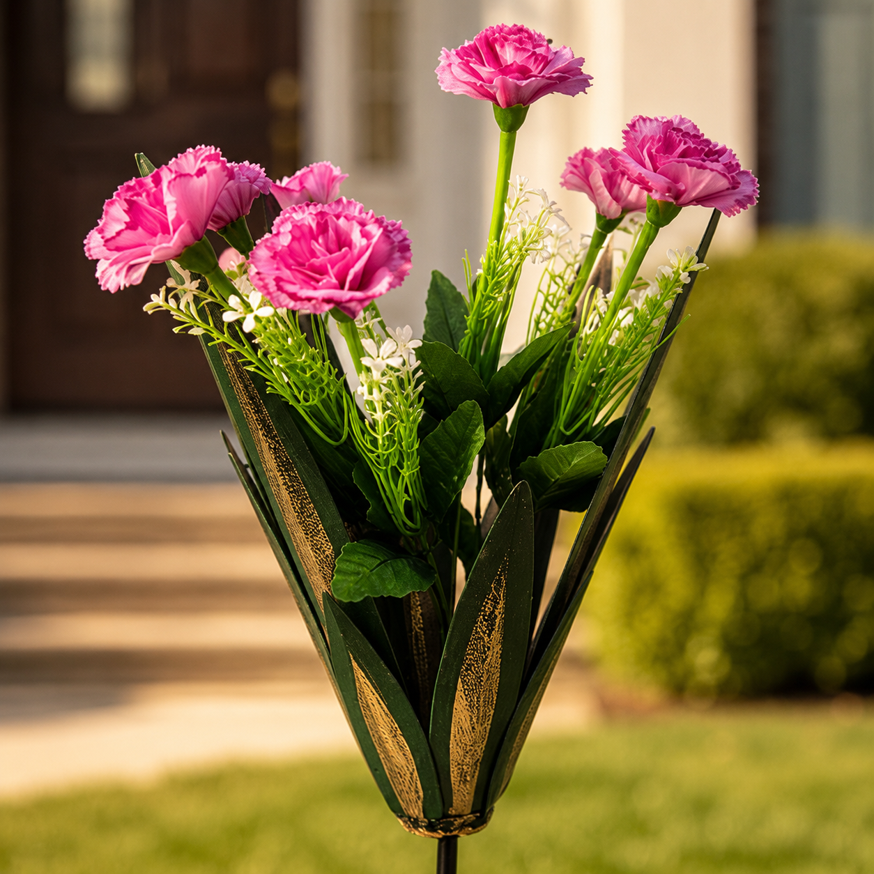 Metal Agave Carnation Garden Stake Decor
