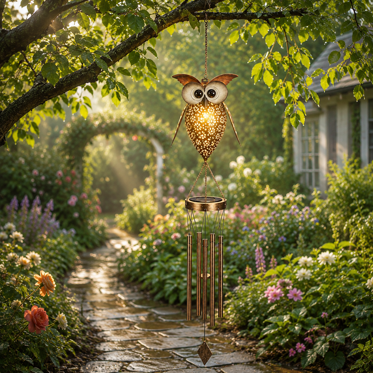 Solar Owl Wind Chime Light