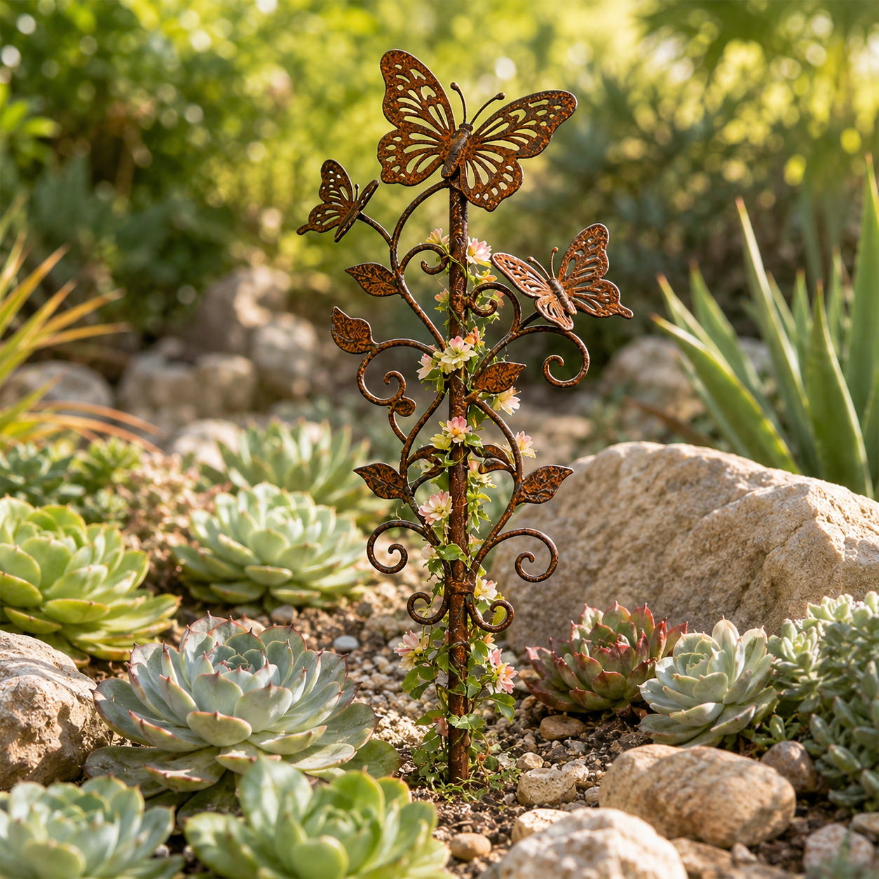 Rustic Metal Butterfly Garden Stake Decor