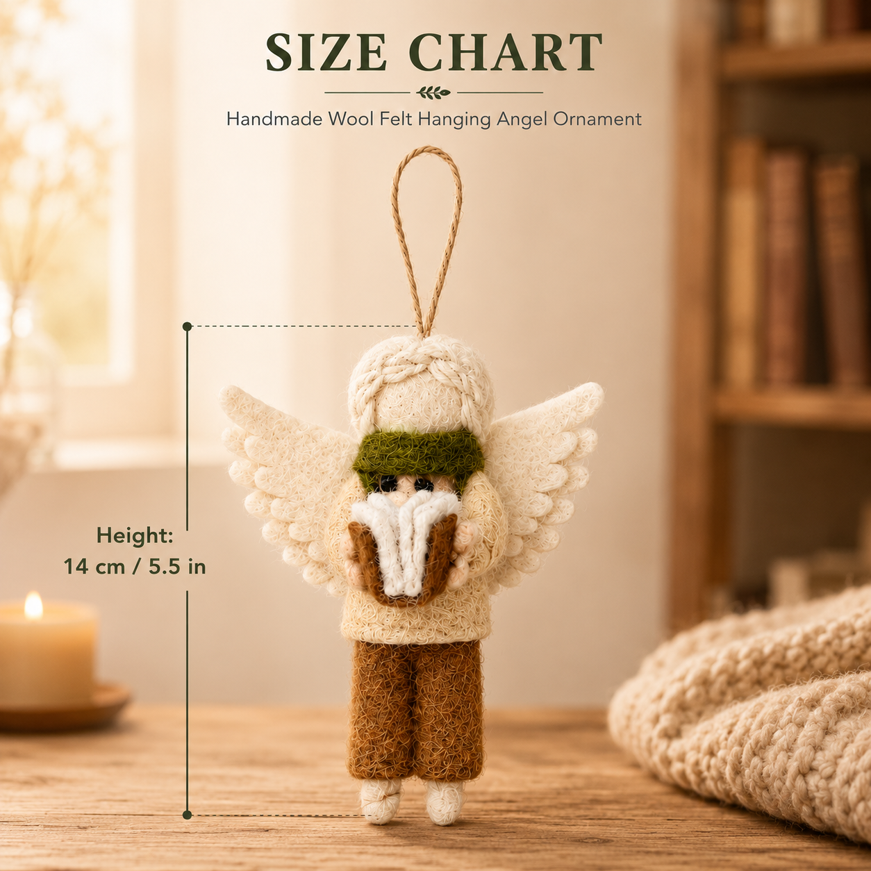 Handmade Wool Felt Reading Angel Ornament