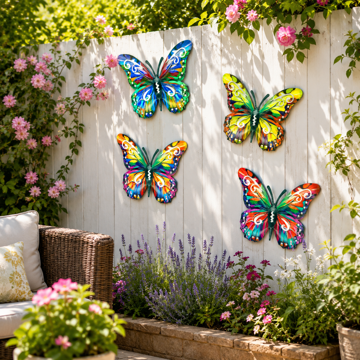 4-Pack Colorful Metal Butterfly Wall Decor, Hand-Painted Iron