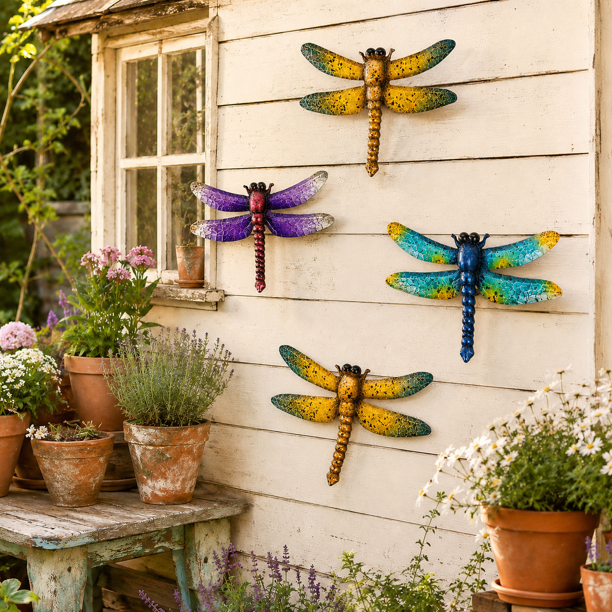 Colorful Metal Dragonfly Wall Decor Set of 3
