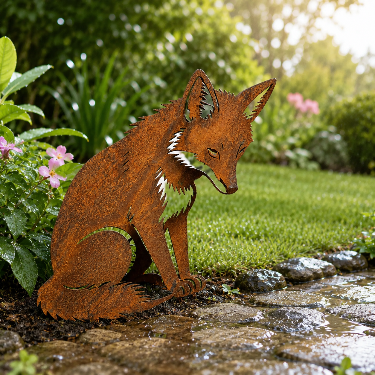 Rustic Metal Fox Garden Sculpture