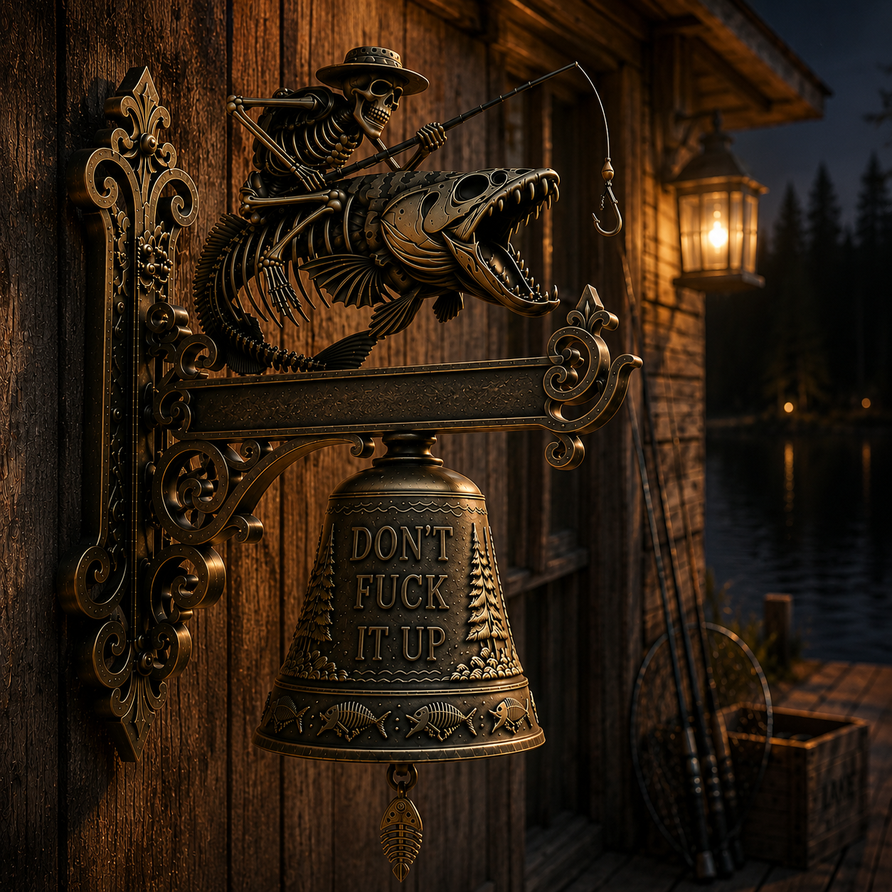 Skeleton Fisherman Wall Bell
