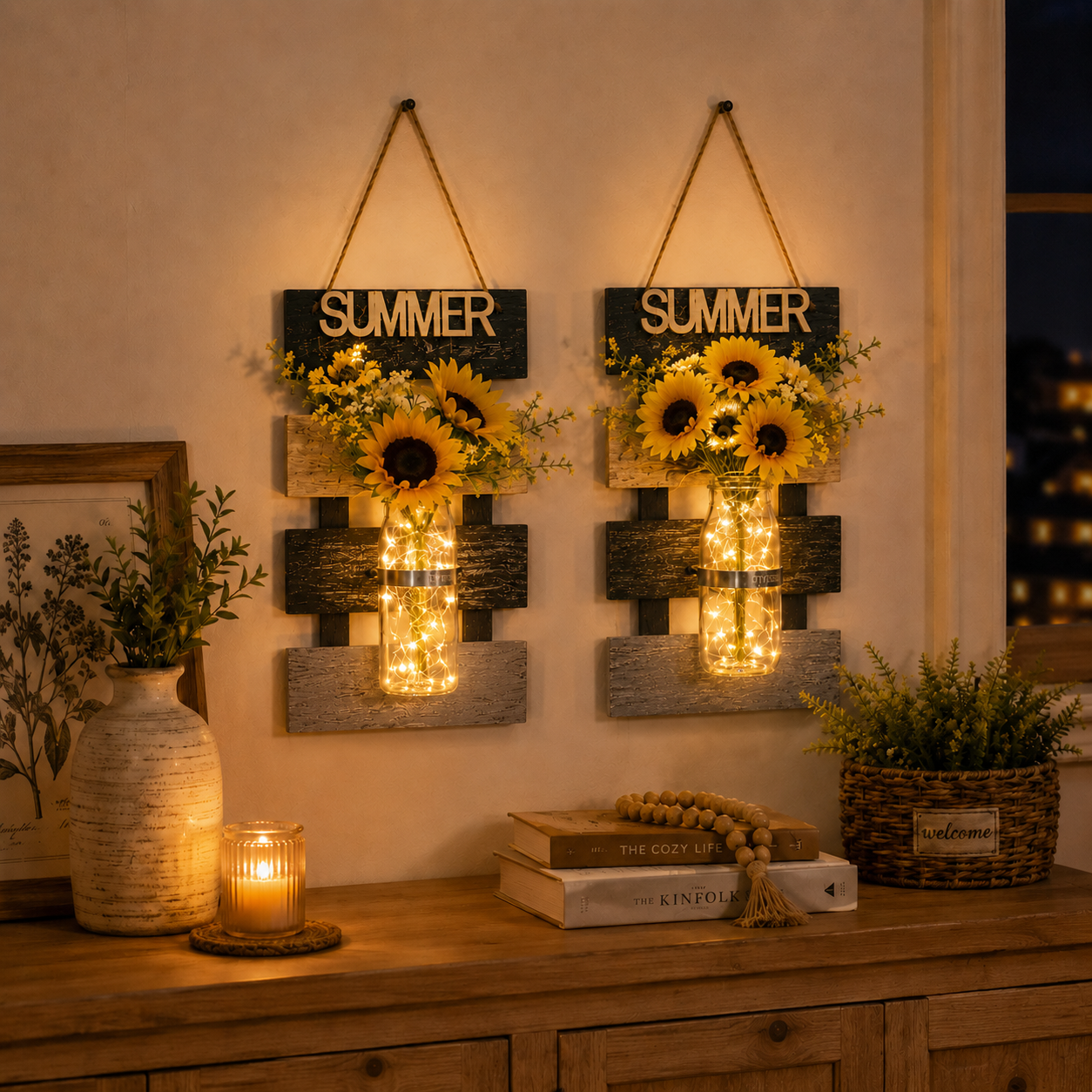 Rustic Farmhouse Wall Vase with LED Lights