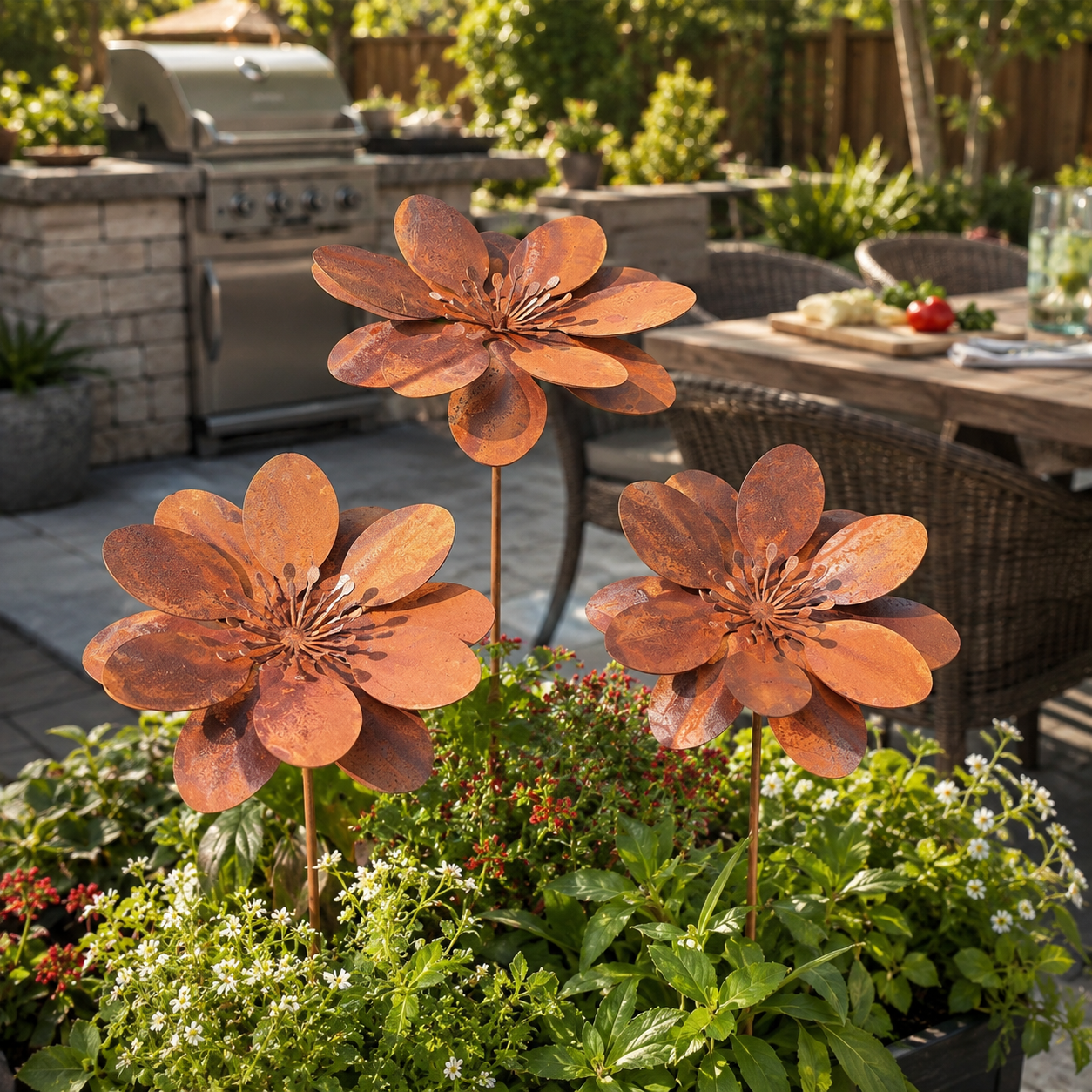 Rusty Metal Flower Garden Stake