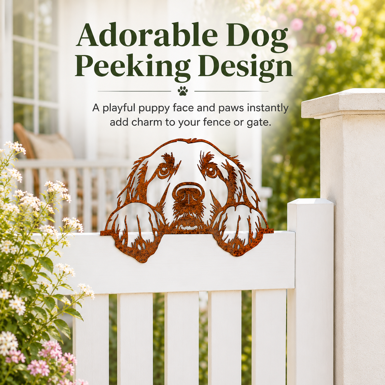 Rusty Dog Fence Peeker Metal Decor