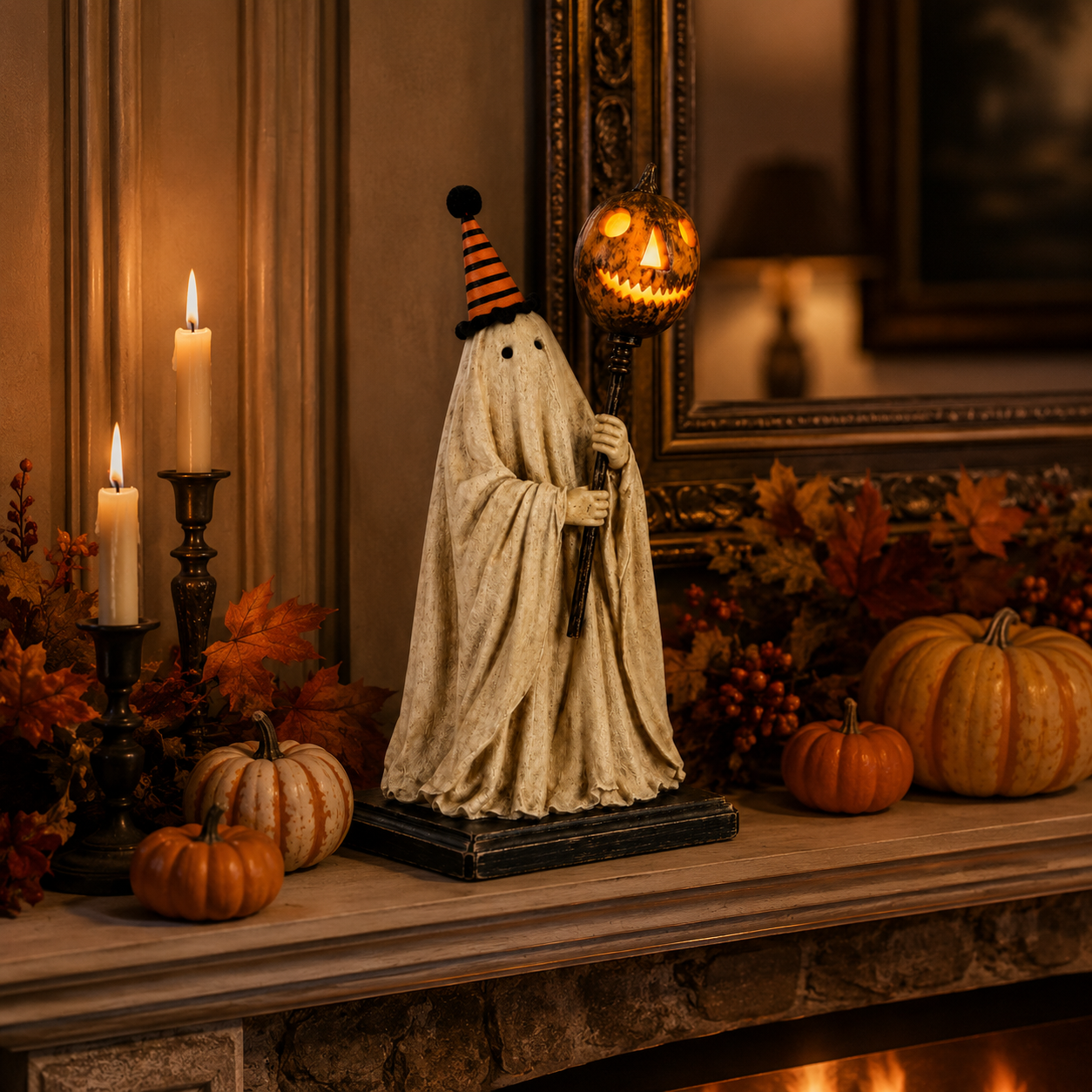 Halloween Ghost Figurine with Remote Control Light