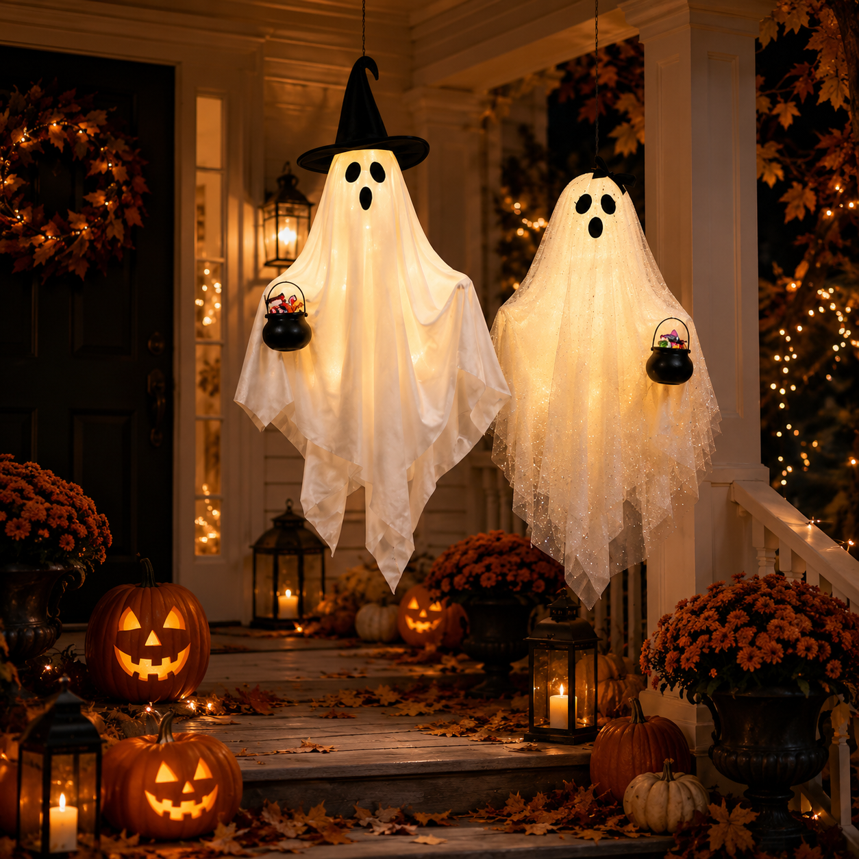 2 Pack Lighted Hanging Ghost Decorations with Remote