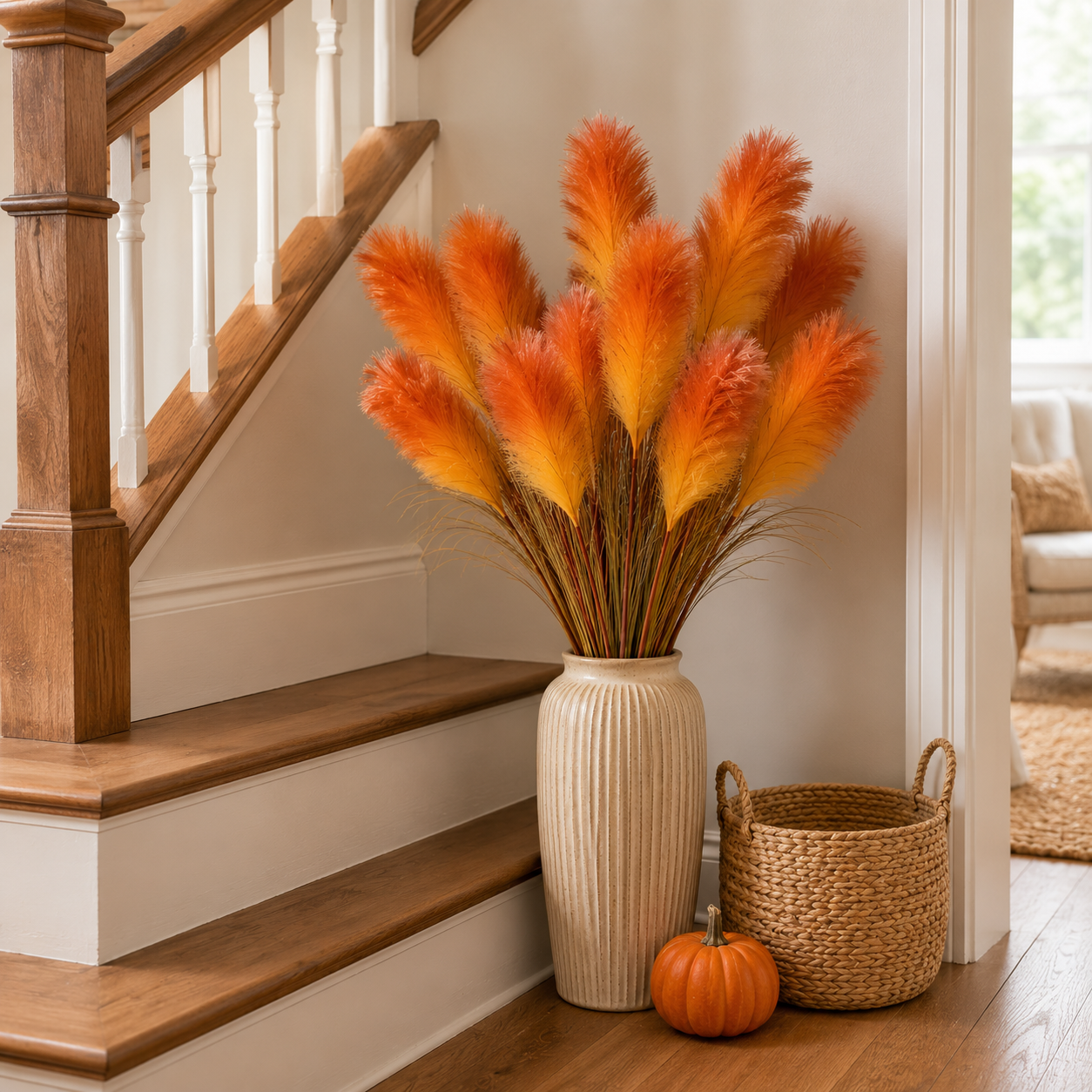 2 Bundles Artificial Pampas Grass Bouquet, 31.5 in Tall Fall Faux Pampas Grass Stems, 3 Plumes Per Bundle