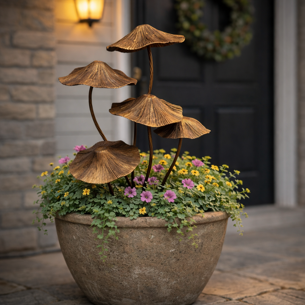 Vintage Mushroom Metal Garden Stake Decor