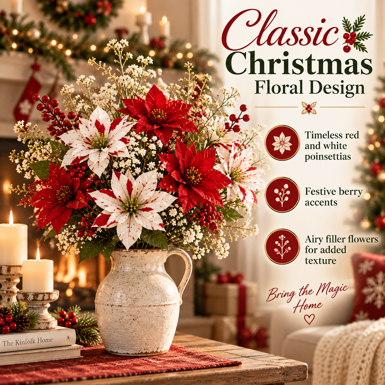 23pcs Christmas Artificial Poinsettia Flower Set