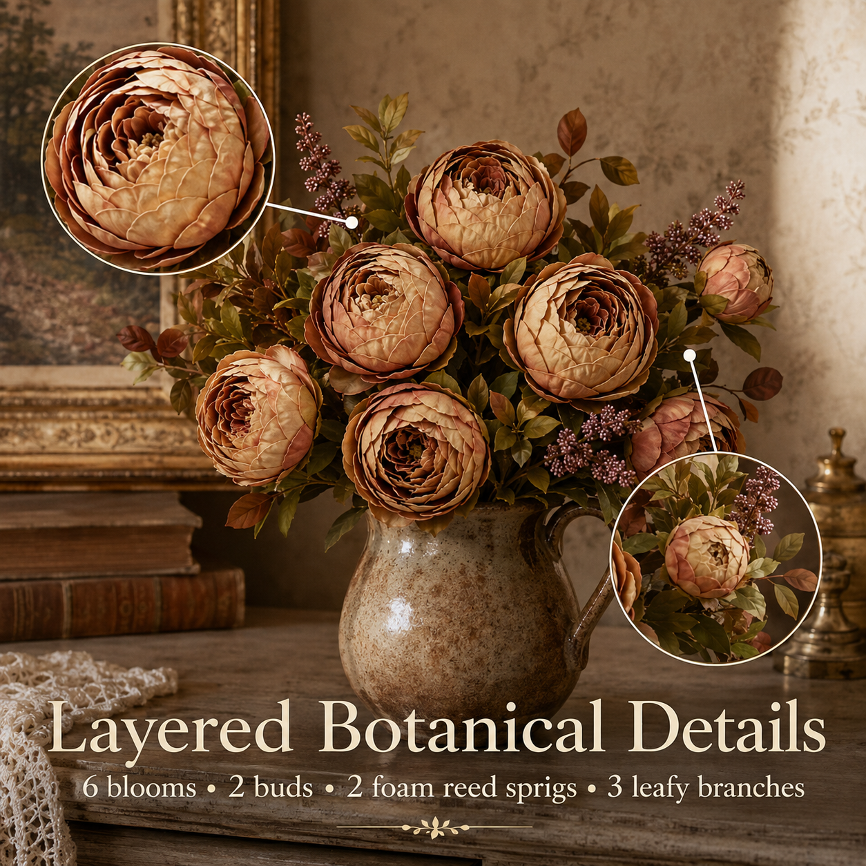 Vintage Artificial Peony Flower Stem